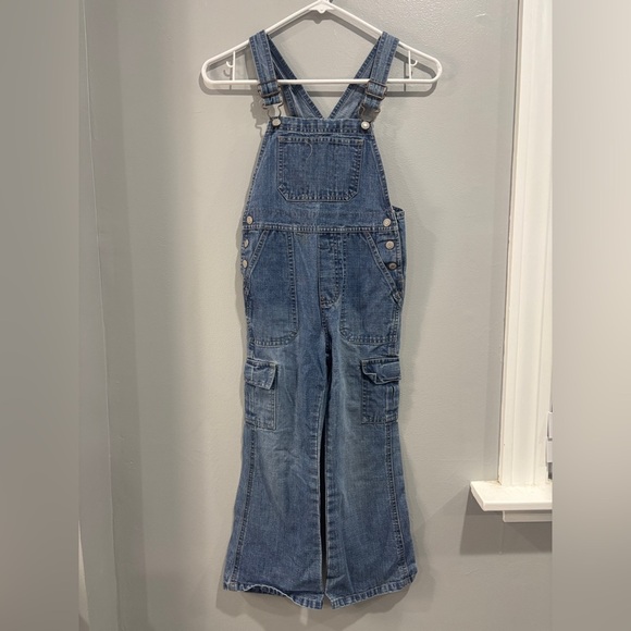 Vintage 2004 Old Navy Little Girl Size 6 Flare Denim Overalls cargo - Picture 1 of 9